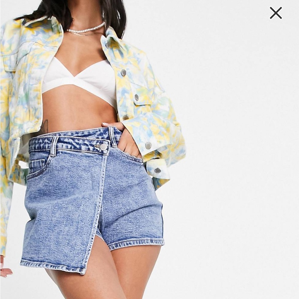 Urban Revivo Asymmetric Denim Shorts in Light Blue